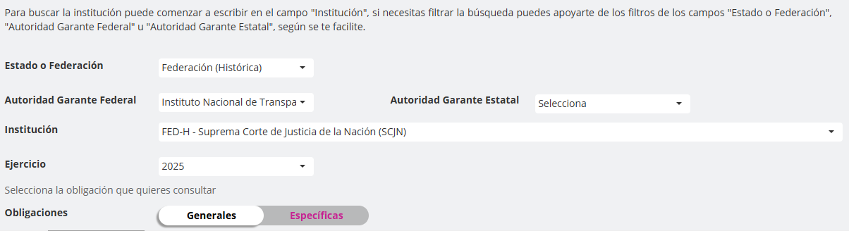 Captura de pantalla de la Plataforma Nacional de Transparencia mostrando una búsqueda de la SCJN.