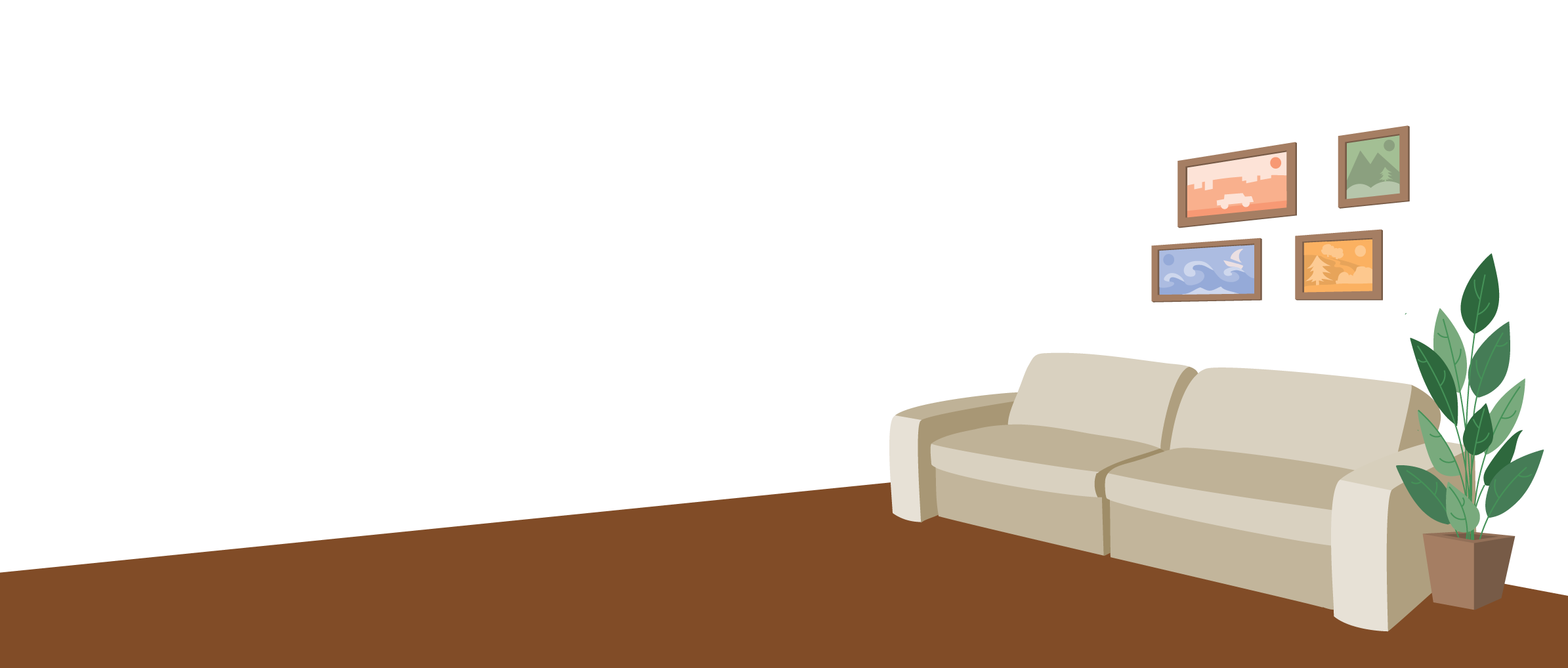 Una ilustración muestra una sala de estar con un sofá beige, una planta en maceta y varios cuadros decorativos en la pared. El ambiente transmite calidez y familiaridad. Esta imagen busca conectar el concepto de hogar y vida familiar con la idea de que las decisiones de la Suprema Corte influyen en la cotidianidad de las personas.